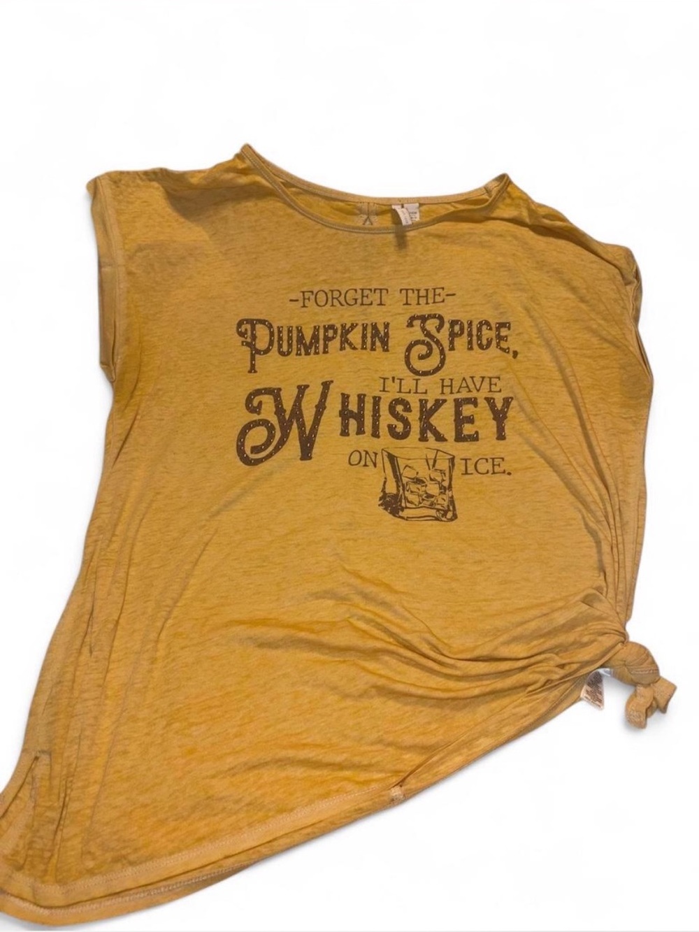 Cato Mustard Graphic Top - Whiskey Print